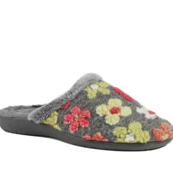 Soft Floral Mule Slippers - Grey Multi