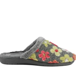 Soft Floral Mule Slippers - Grey Multi