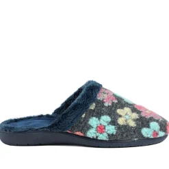Soft Floral Mule Slippers - Navy Multi