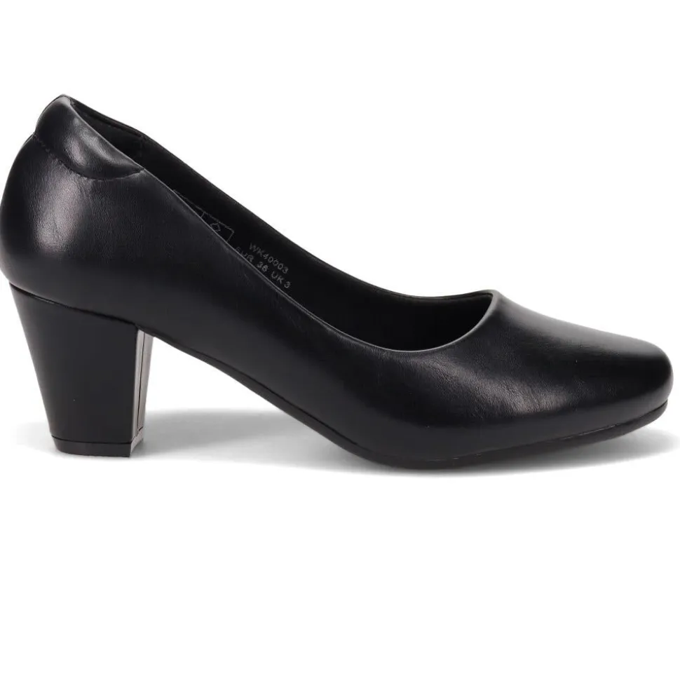 Stacked-Heel Court Shoes - Black