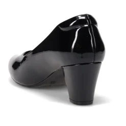 Stacked-Heel Court Shoes - Black Patent