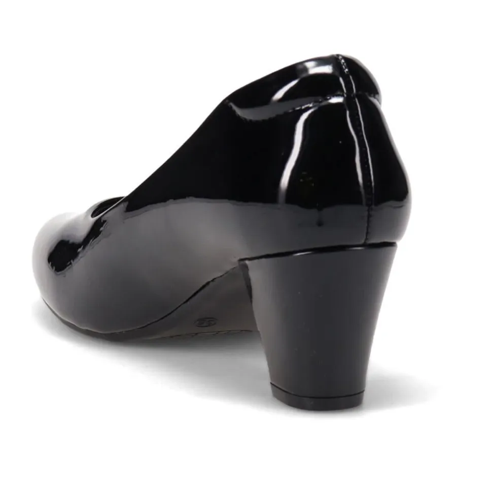 Stacked-Heel Court Shoes - Black Patent