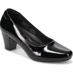 Stacked-Heel Court Shoes - Black Patent