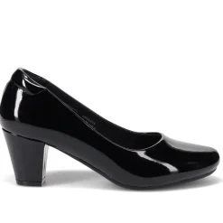 Stacked-Heel Court Shoes - Black Patent