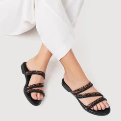 Strappy Cushioned Mules - Black Leopard