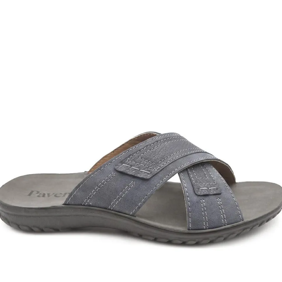 Strappy Cushioned Slip On Sandals - Blue
