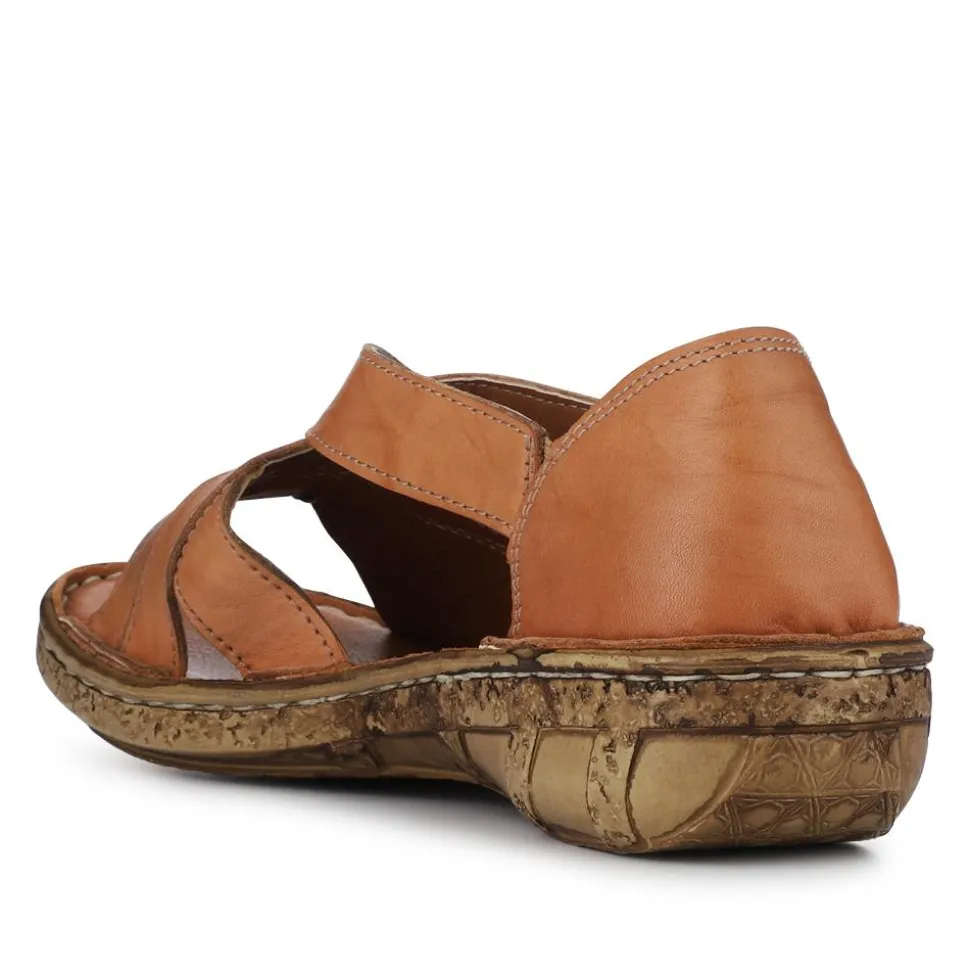 Strappy Elasticated Leather Sandals - Camel