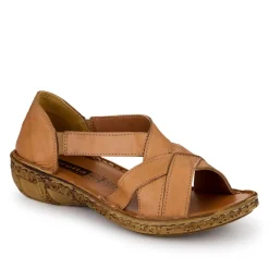 Strappy Elasticated Leather Sandals - Camel