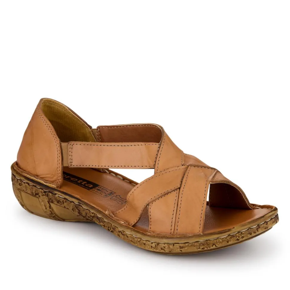 Strappy Elasticated Leather Sandals - Camel