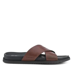 Strappy Leather Slides - Brown