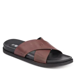 Strappy Leather Slides - Brown