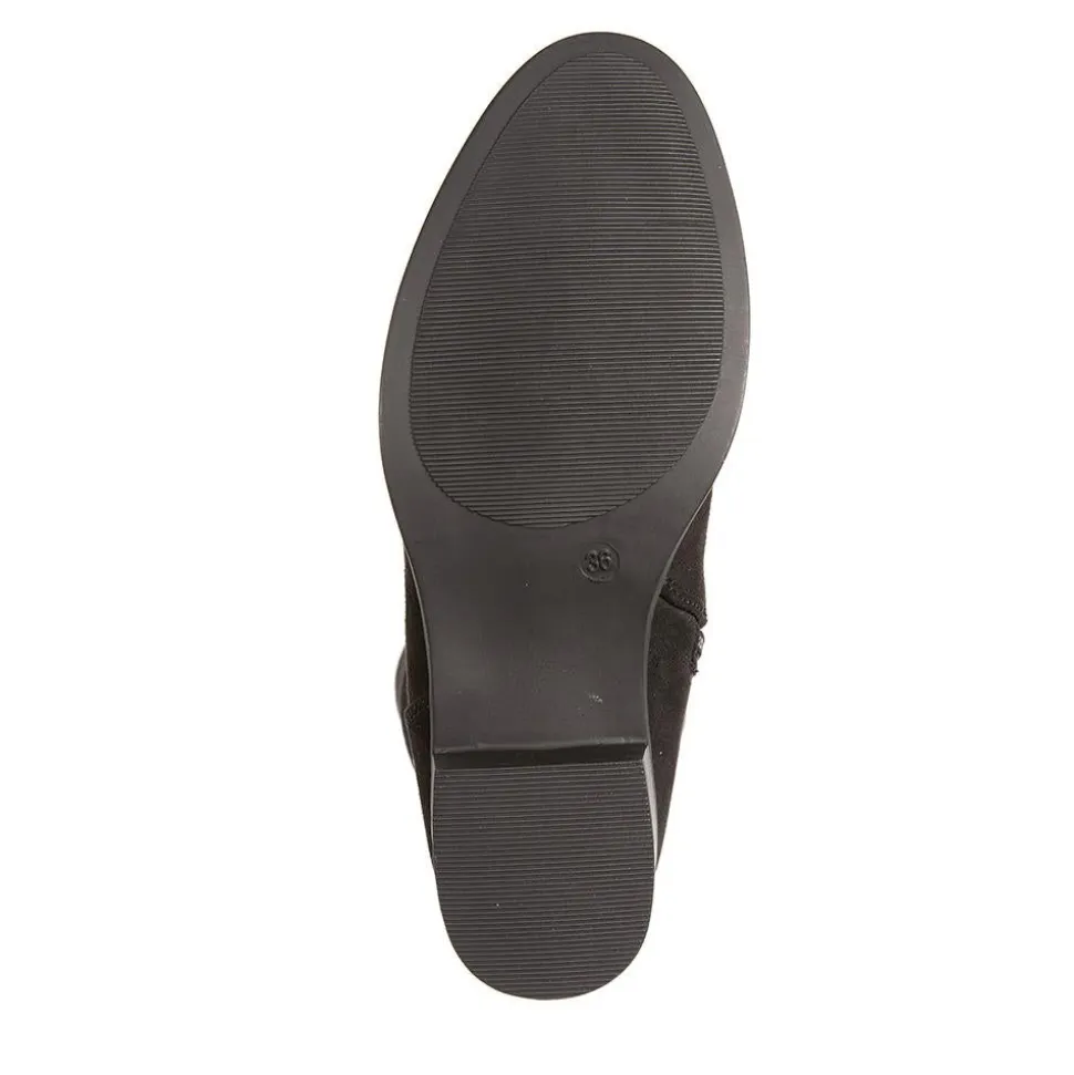 Stretch Back Buckle Detail Long Boots - Black