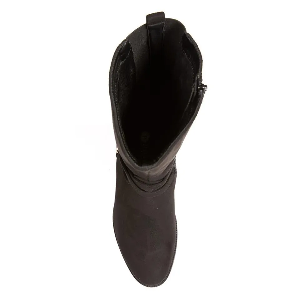 Stretch Back Buckle Detail Long Boots - Black