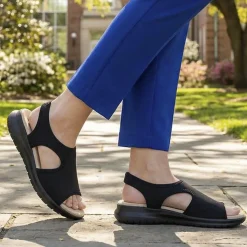 Stretch Comfort Sandals with Cushioned Insole - Black