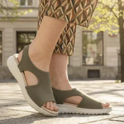 Stretch Comfort Sandals with Cushioned Insole - Khaki