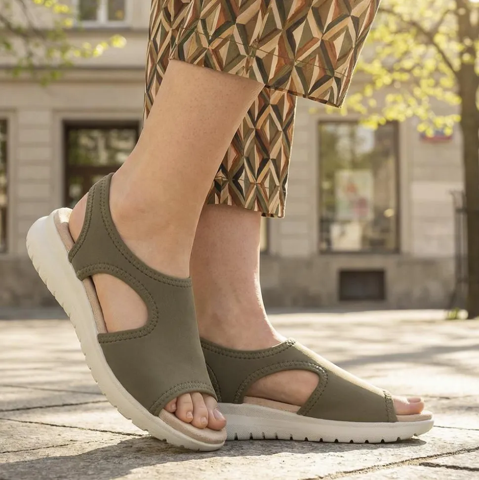 Stretch Comfort Sandals with Cushioned Insole - Khaki