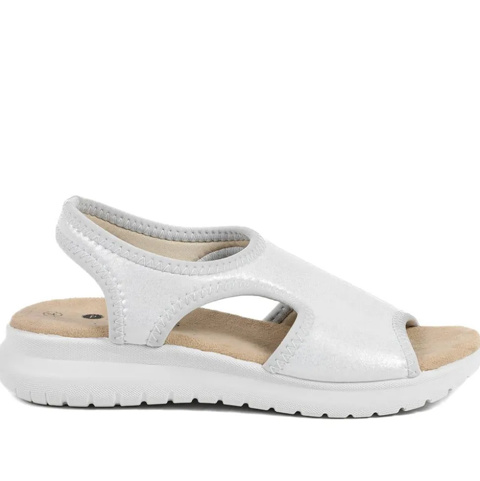 Stretch Comfort Sandals with Cushioned Insole - Silver Shimmer