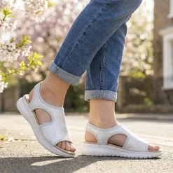 Stretch Comfort Sandals with Cushioned Insole - Silver Shimmer