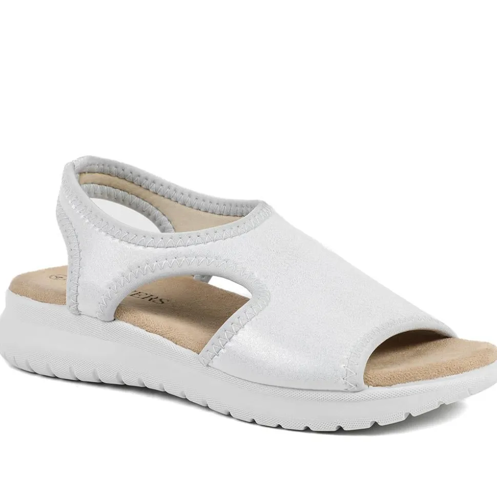Stretch Comfort Sandals with Cushioned Insole - Silver Shimmer