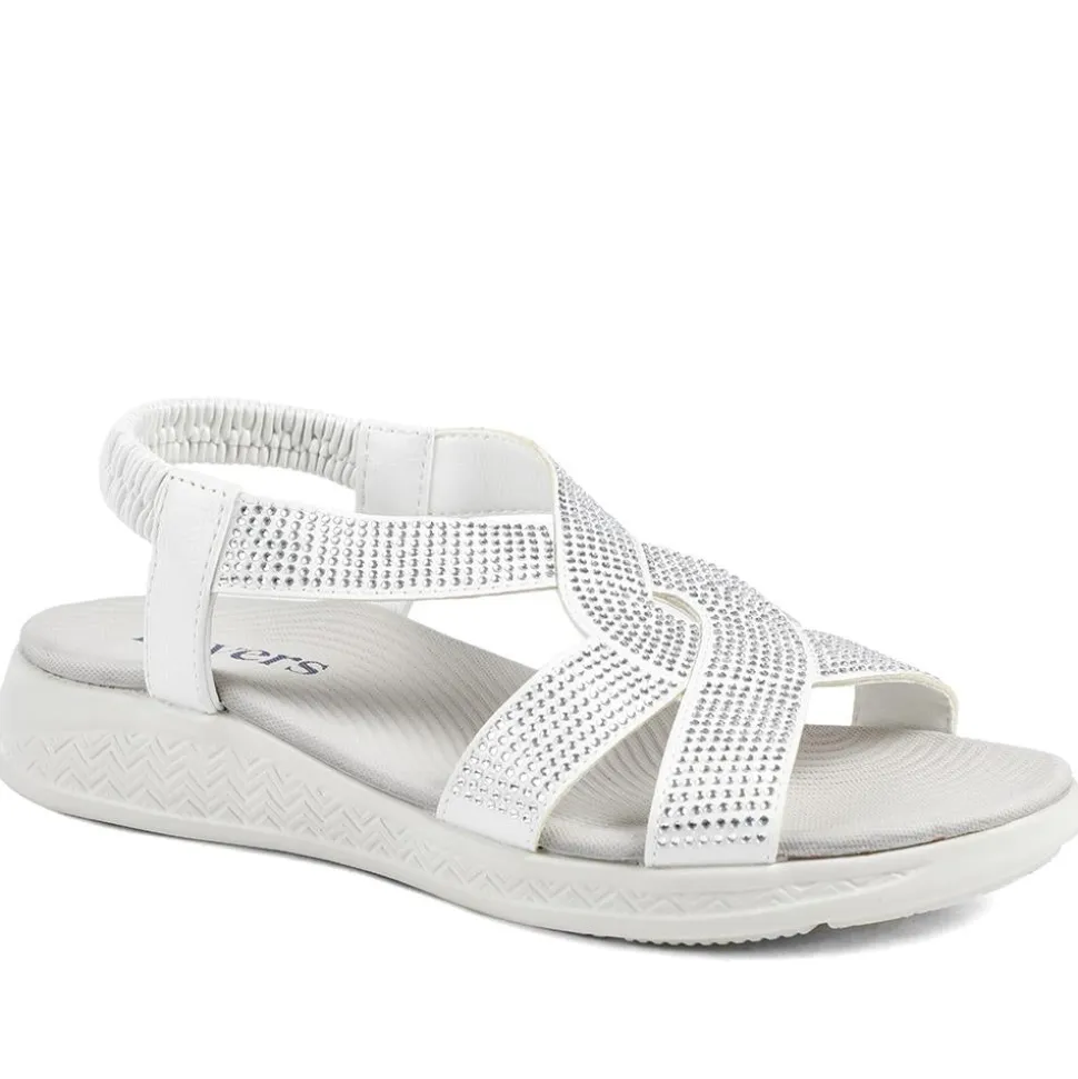 Stretch Fit Embellished Daily Sandals - White