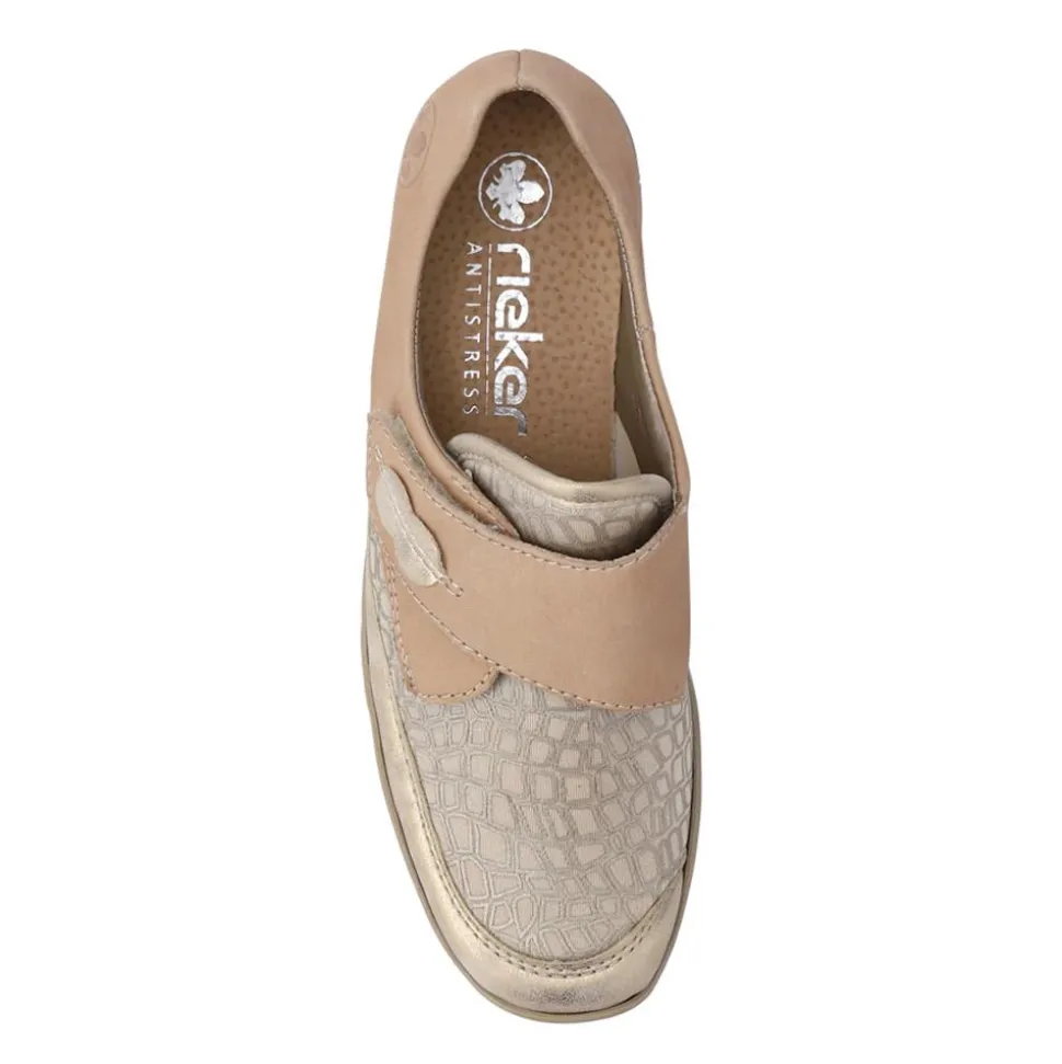 Stretchy Leather Touch-Fasten Trainers - Beige