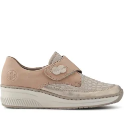 Stretchy Leather Touch-Fasten Trainers - Beige