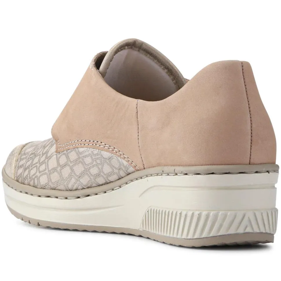 Stretchy Leather Touch-Fasten Trainers - Beige