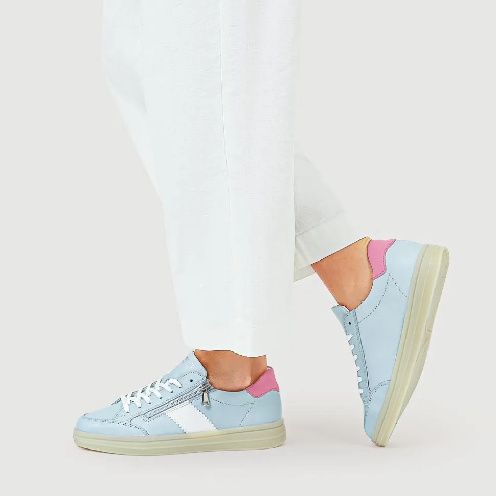 Striped Leather Trainers - Blue