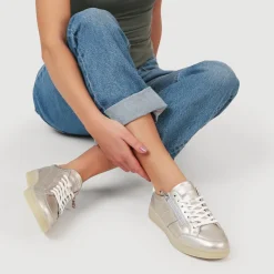 Striped Leather Trainers - Metallic