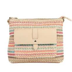 Stripey Cross-Body Bag - Beige Multi