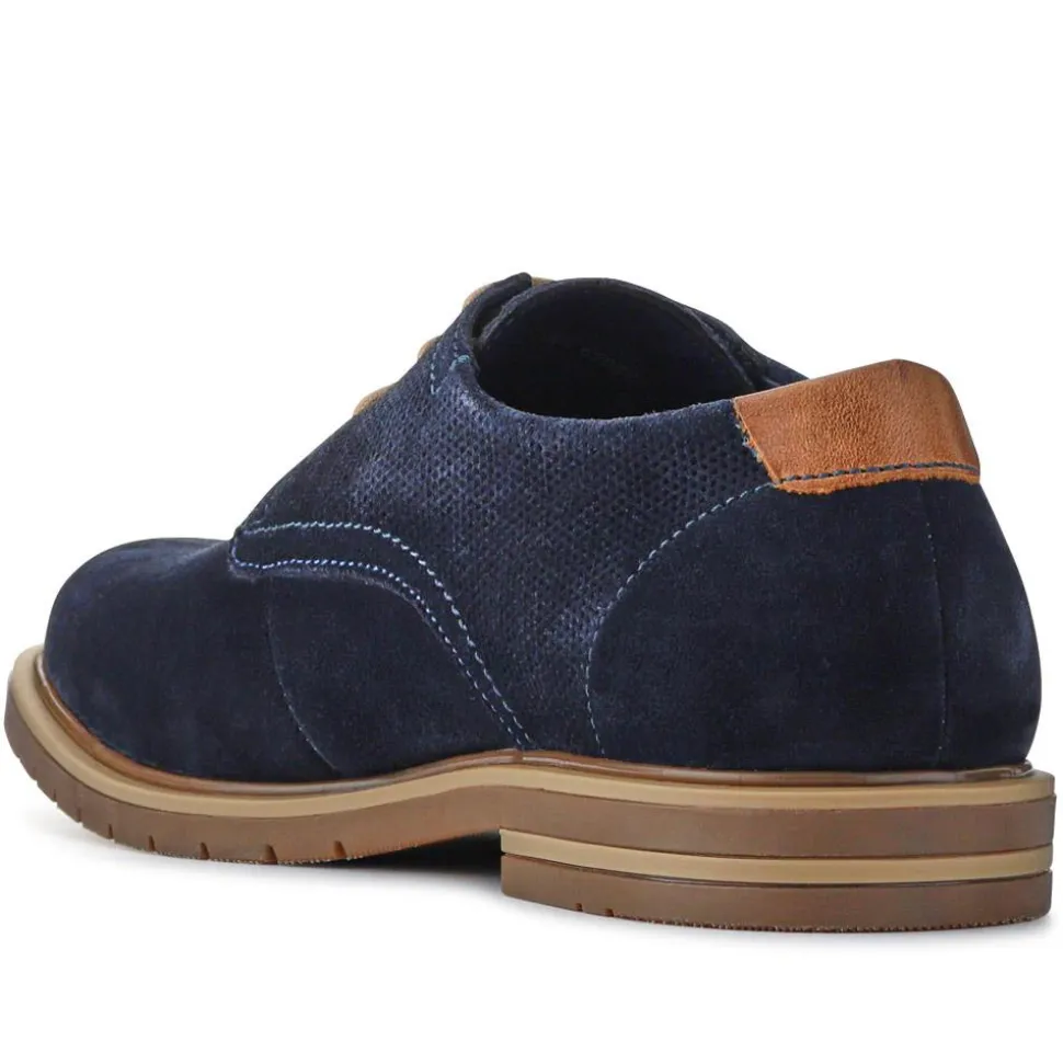 Suede Leather Lace-Up Shoes - Navy