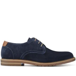 Suede Leather Lace-Up Shoes - Navy