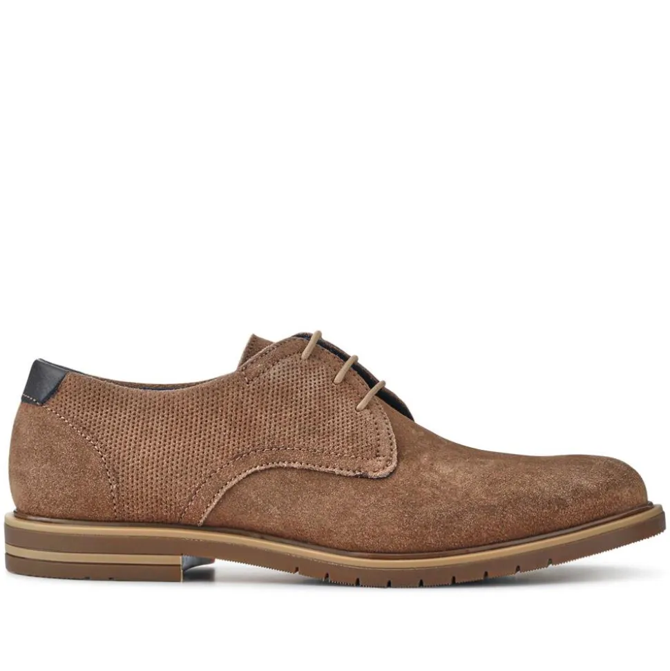 Suede Leather Lace-Up Shoes - Taupe