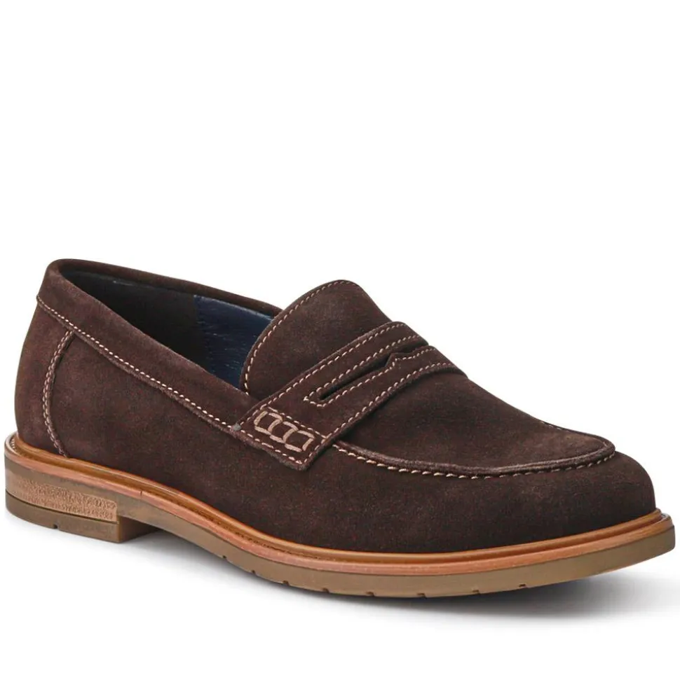 Suede Leather Penny Loafers - Brown