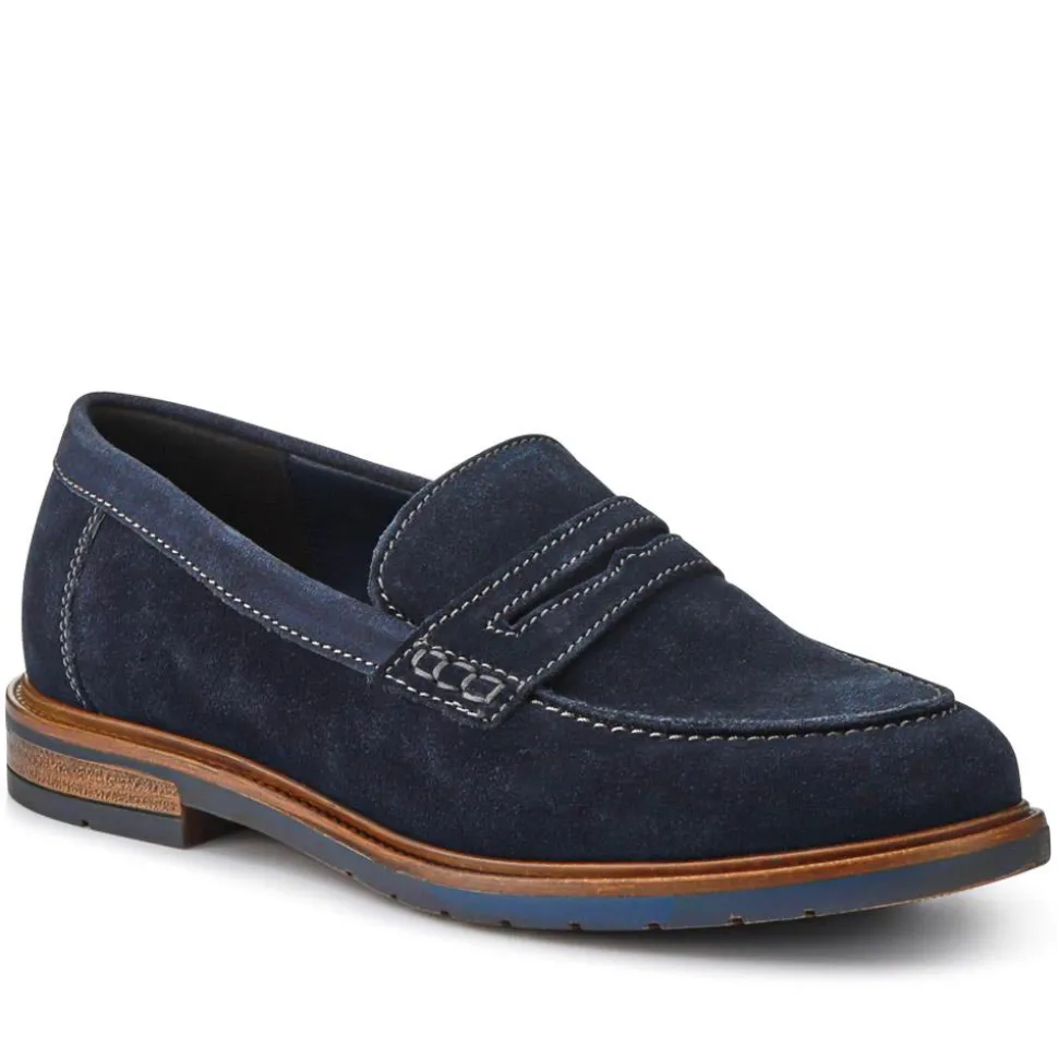 Suede Leather Penny Loafers - Navy