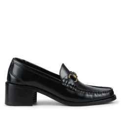 Talitha Leather Heeled Moccasins - Black