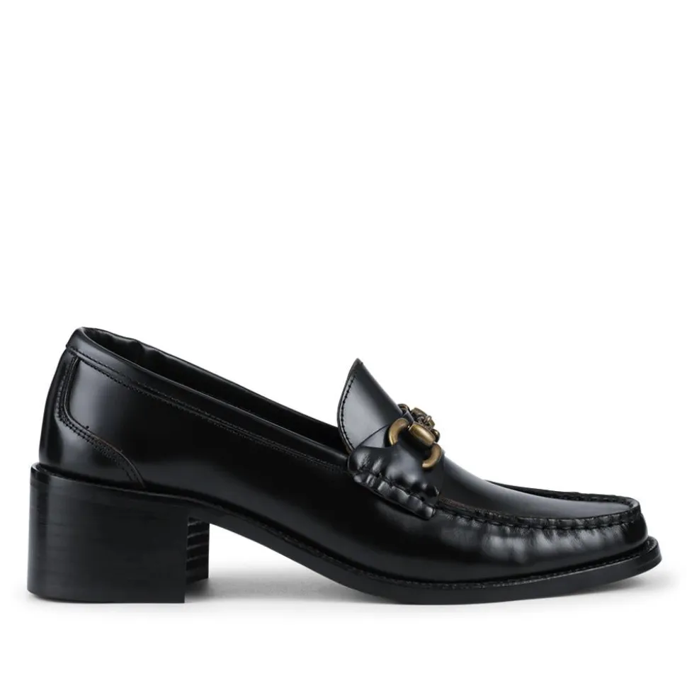 Talitha Leather Heeled Moccasins - Black