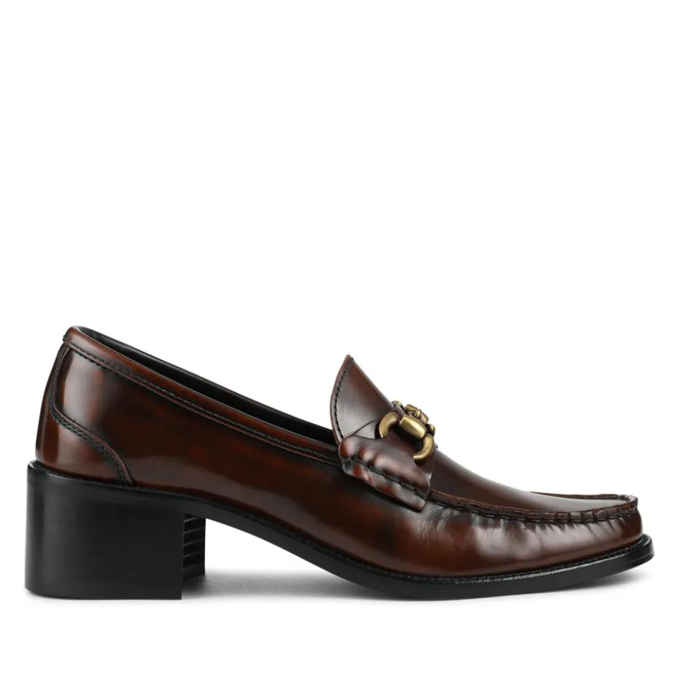 Talitha Leather Heeled Moccasins - Cognac