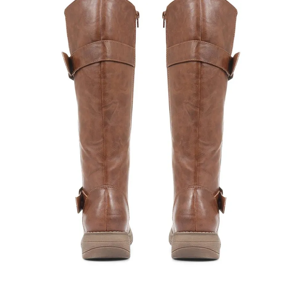 Tall Buckle Boots - Tan