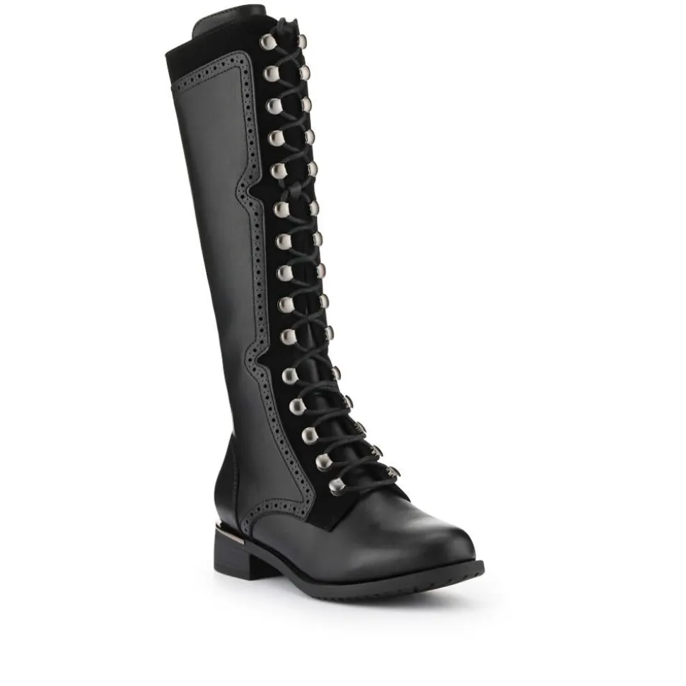 Tall Lace Long Boots - Black