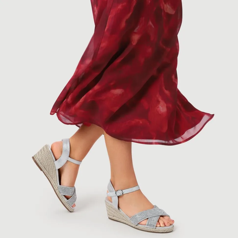 Tall Wedge-Heeled Espadrilles - Silver