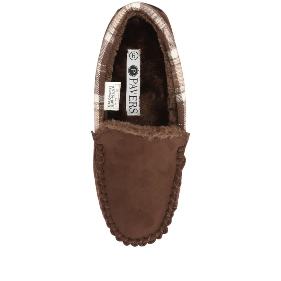 Tartan Cuff Slippers - Brown