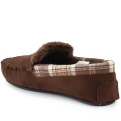 Tartan Cuff Slippers - Brown