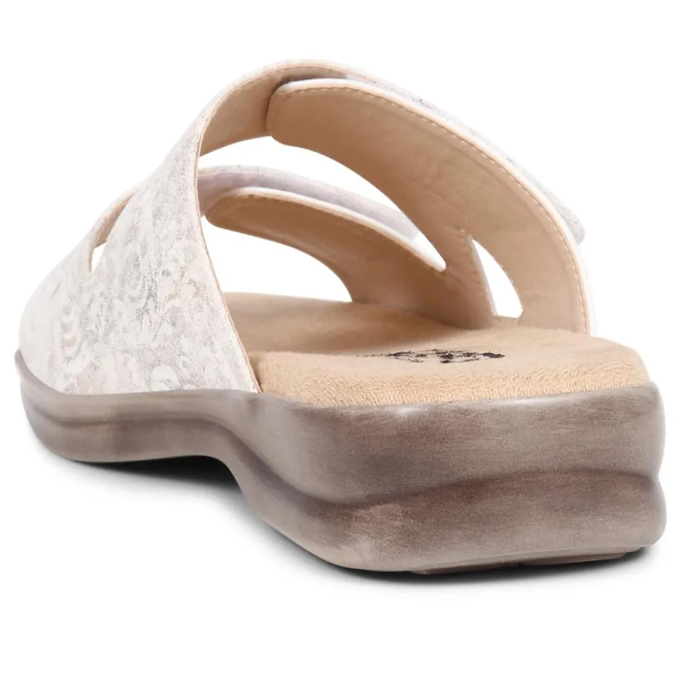 Touch-Fasten Adjustable Mule Sandals - White-Silver