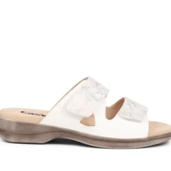 Touch-Fasten Adjustable Mule Sandals - White-Silver