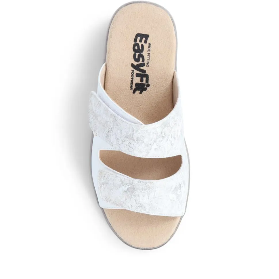 Touch-Fasten Adjustable Mule Sandals - White-Silver