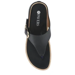 Touch Fasten Buckled Toe Post Sandals - Black