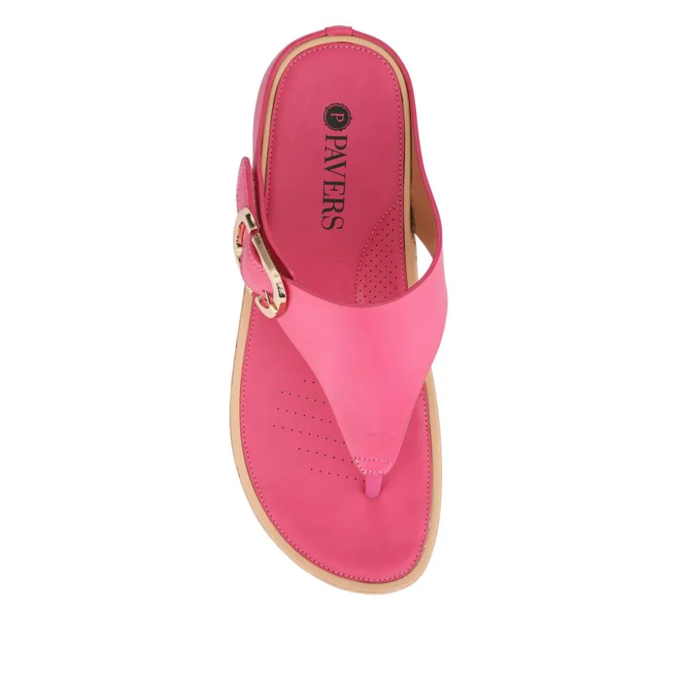 Touch Fasten Buckled Toe Post Sandals - Fuschia