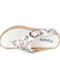 Touch Fasten Buckled Toe Post Sandals - White Floral