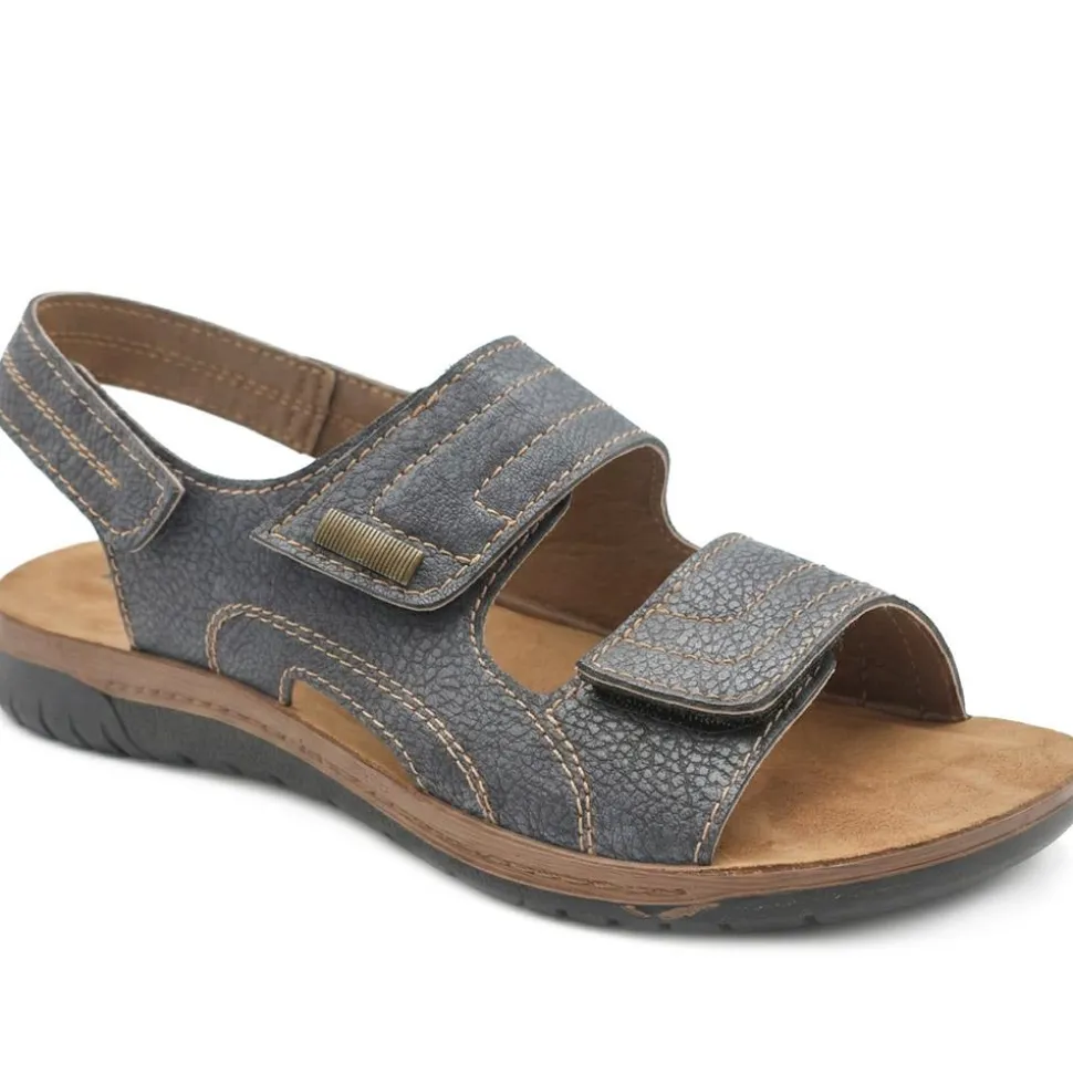 Touch Fasten Casual Sandals with Flat Heels - Blue